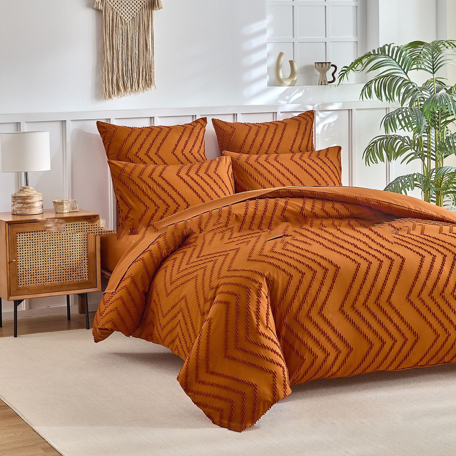 Tufted Bohemian Bedding Set with 1 Comforter,  2 Pillowcases