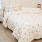 Rabbit Flowers Cotton Duvet Cover & Sham Set