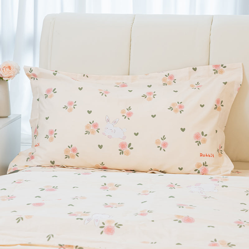 Rabbit Flowers Cotton Duvet Cover & Sham Set