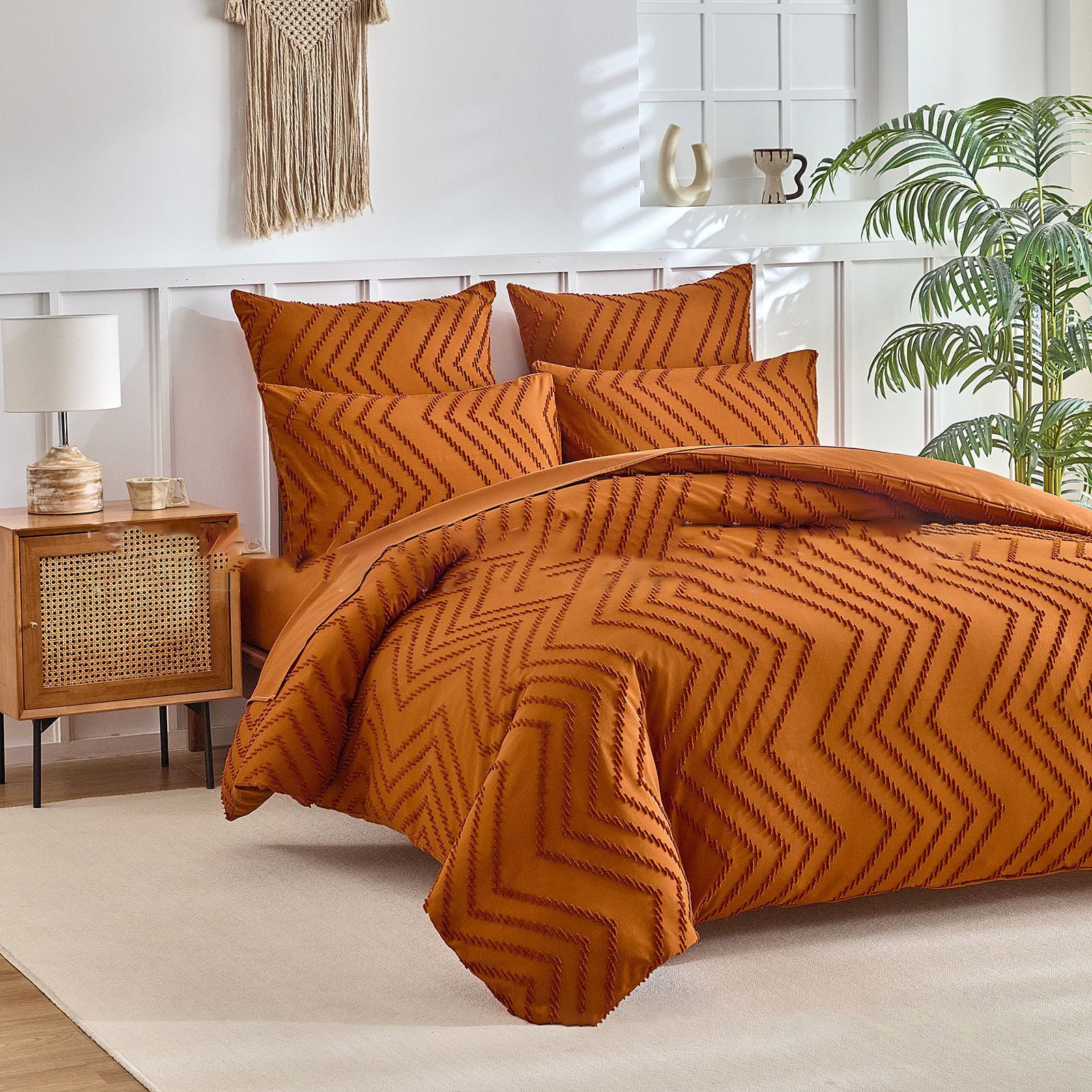 Tufted Bohemian Bedding Set with 1 Comforter,  2 Pillowcases